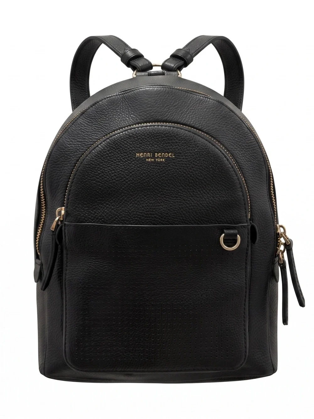 Henri Bendel Soho Backpack Black Pebbled Leather Gold D-Ring RARE